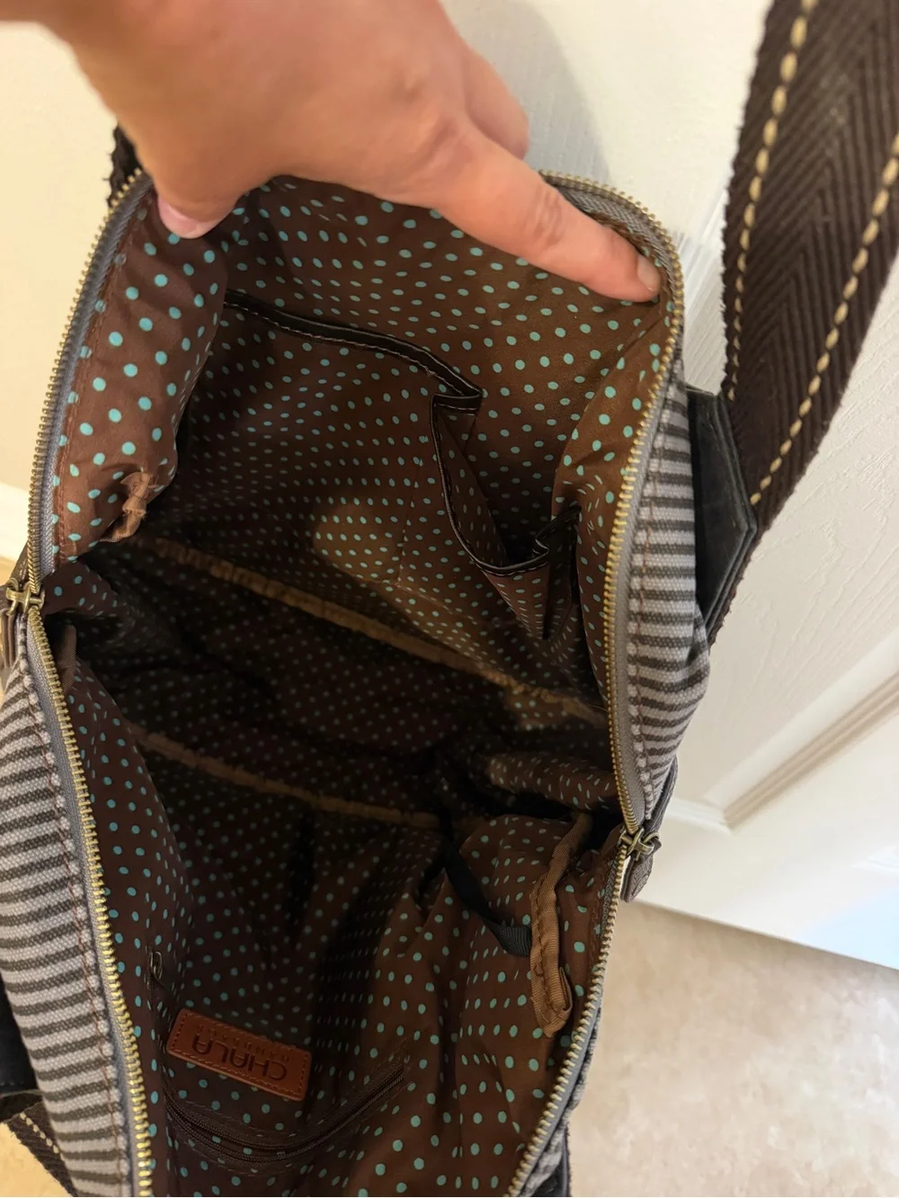 Chala Black Faux Leather Floral Accent Tote
